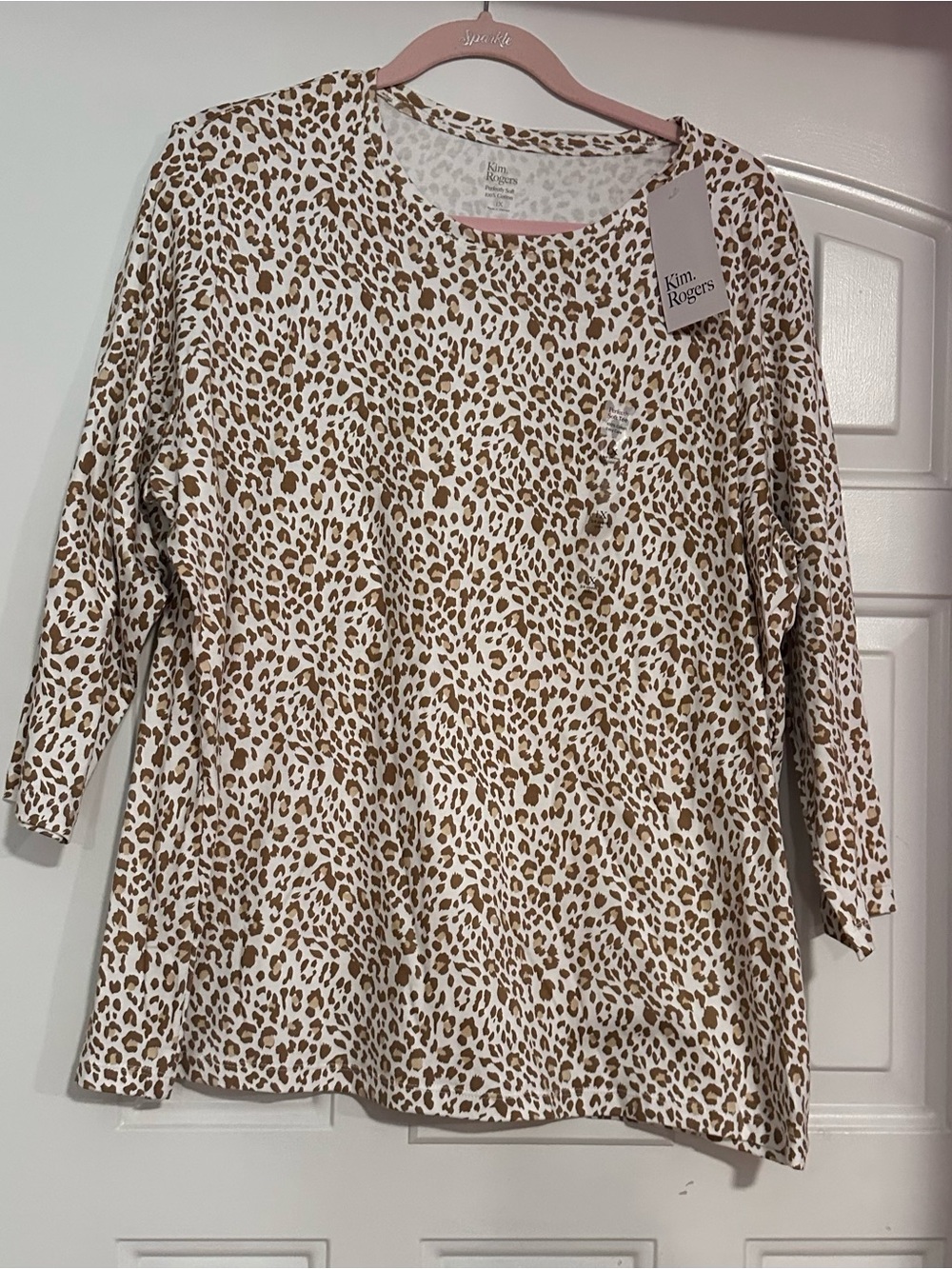 Kim Rogers Long Sleeve Leopard Print Top - Cream and Tan